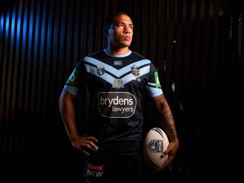NSW forward Tyson Frizell modelling the new State of Origin alternate strip to be worn next year.