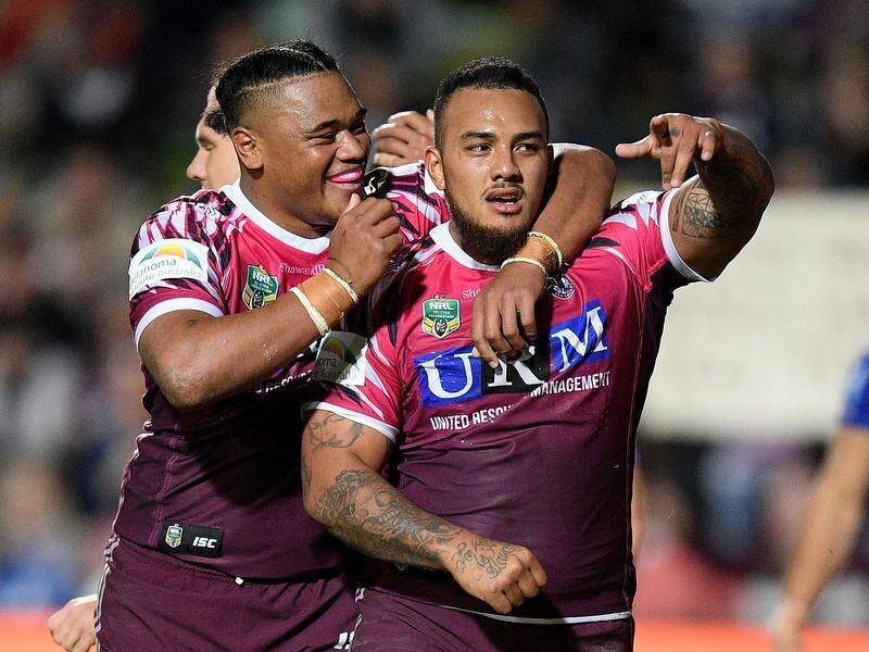 Addin Fonua-Blake (r) played in every NRL game for the Sea Eagles in 2018.
